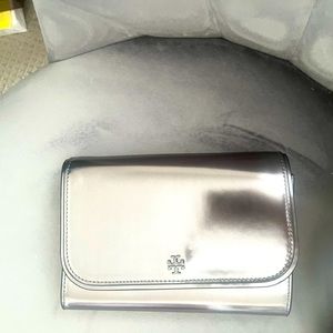 Tory Burch pewter chain wallet